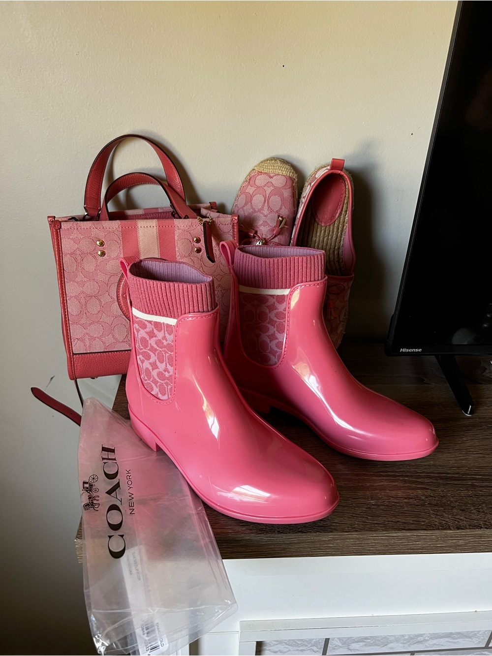 Coach Pink Signature Rain Boots